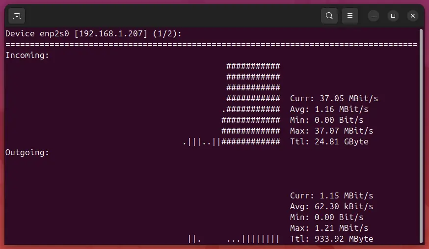 nload - linux command line application nload example image
